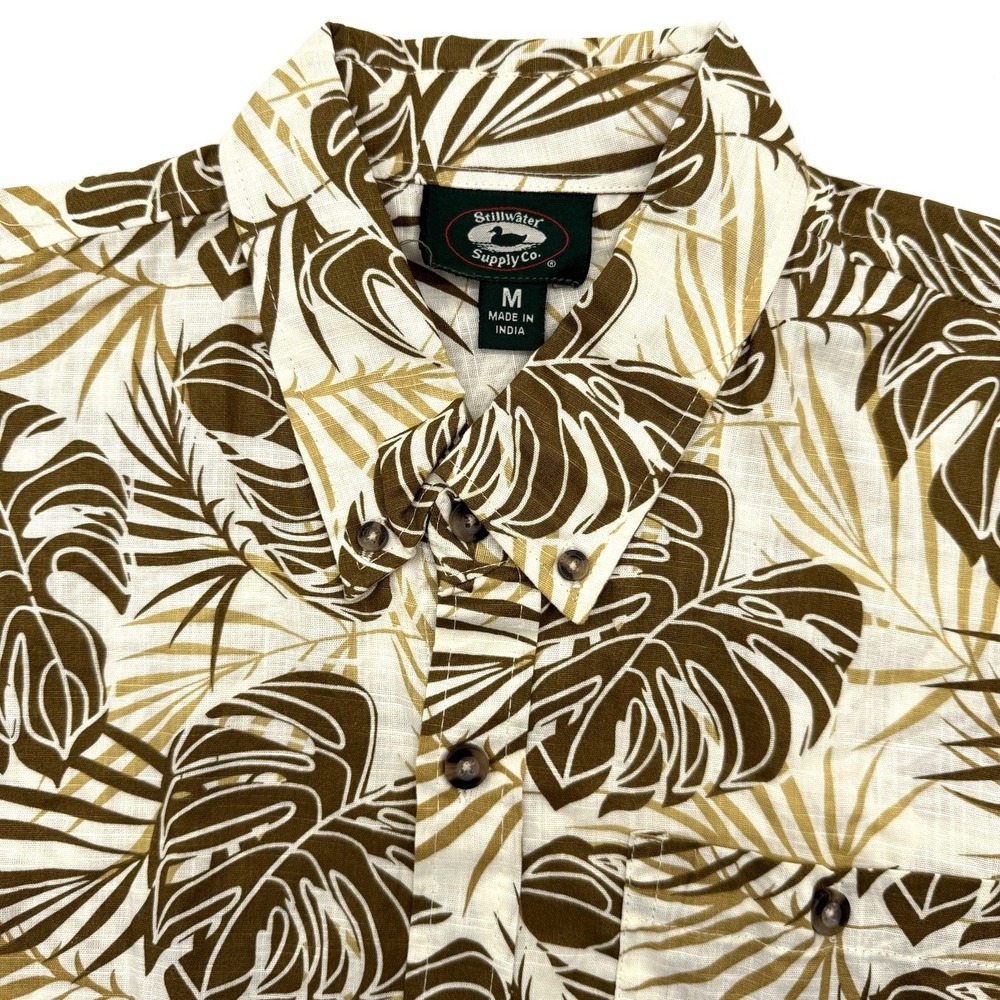 Stillwater Supply Co Shirt Mens Medium Brown Tropical Monstera‎ Leaf Button Down